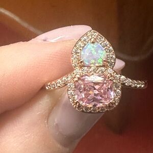 Elegant Pink and Opal Gemstone Ring in Rose Gold